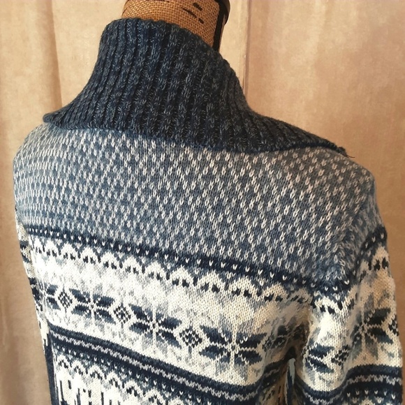 Vintage Blue & White Front Zip Sweater Cardigan Nordic Snowflake Ramie Cotton S - Picture 7 of 12